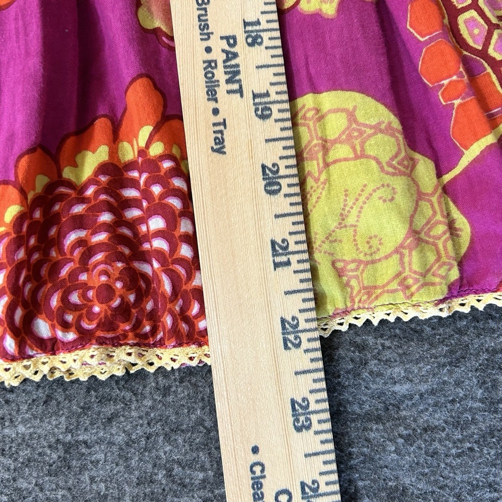 Karma Living Floral Cotton Skirt Hot Pink S/M Boho Hippy Smocked Waist - Picture 5 of 8